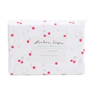 NWT Red Cherries Twin Sheet Set White Red Girl Bed Linen Decor Rockabilly Retro